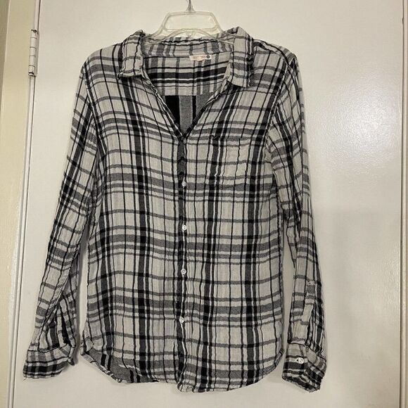 SUNDRY black white plaid flannel button down flannel shirt size 2 medium - Picture 1 of 4